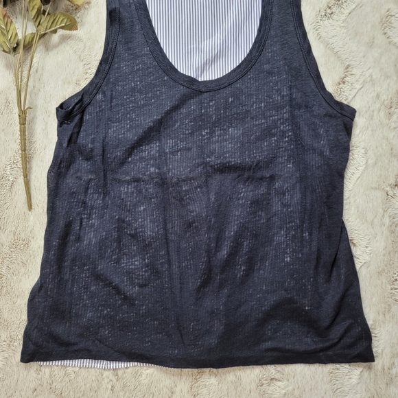 J Crew Silk Trapeze Vertical Stripe Back Linen Solid Front Panel Top Navy Size S - Picture 3 of 11